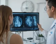 a doctor showinng diagnosis test result to his patient in a clinic