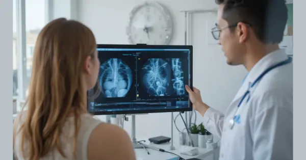 a doctor showinng diagnosis test result to his patient in a clinic