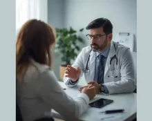 a psychiatrist is talking with his patient in a bright environment patiently