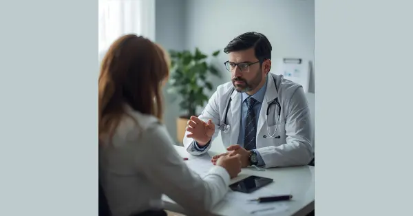 a psychiatrist is talking with his patient in a bright environment patiently