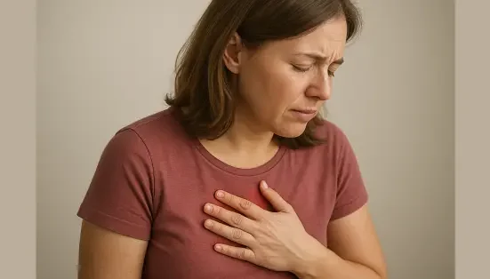 a women holding her chest
