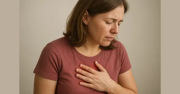 a women holding her chest